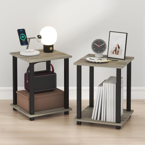 Furinno SIMPLISTIC Night Stand Set of 2, 2-Tier Nightstand, Bedside Table, Side Table, End Table, Easy Assembly, for Bedroom, Living Room, French Oak