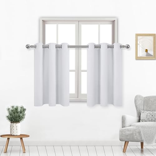DWCN Greyish White Curtains 36 Inch Length, Room Darkening Thermal Curtains 42 x 36 Inches Long, Short Curtains for Small Window, 2 Panels