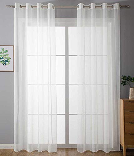Gardinenbox 20332-cn2 Set of 2 Eyelet Curtains Transparent Plain Height x Width 245 x 140 cm White Stores Curtain Eyelets Lead Tape Finish Living Room