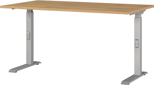 Germania Desk 7904-638, in Grandson oak repro/Silver, me. height setting, 140 x 91 x 80 cm (WxHxD)