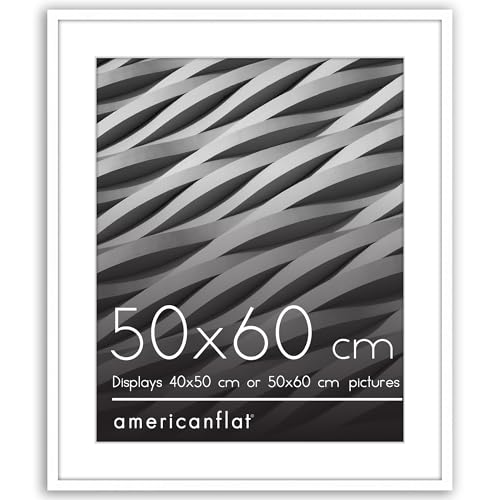 Americanflat 50x60 cm Picture Frame with Polished Plexi Cover - Use as 40x50 cm Wall Photo Frame with Mount or Display 60x50 cm Photo without Mount - Streamline Collection - White