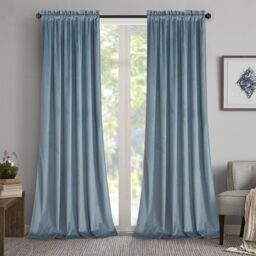 Roslynwood Stone Blue Velvet Curtains Light Blocking - Classic Solid Christmas Decorative Thermal Insulated Curtains for Living Room Curtain Door, 52x108 Inch, 2 Panels
