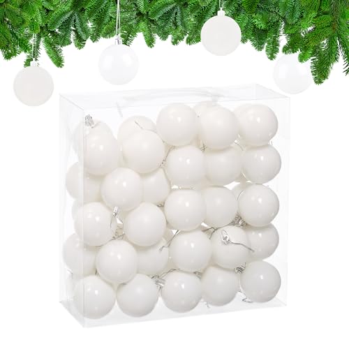 Relaxdays Christmas Baubles, Set of 50, Festive Tree Ornaments, D: 6 cm, Holiday Decorations, Matte & Shiny, White
