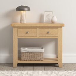 Seconique Windsor 2 Drawer Console Table in Natural Oak