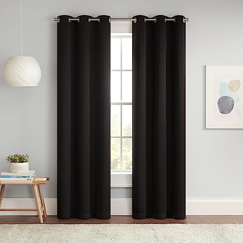 Eclipse Darrell Modern Blackout Thermal Grommet Window Curtain for Bedroom or Living Room (1 Panel), 37 in x 84 in, Black