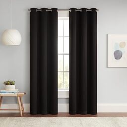 Eclipse Darrell Modern Blackout Thermal Grommet Window Curtain for Bedroom or Living Room (1 Panel), 37 in x 84 in, Black