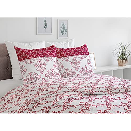 Home Linge Passion 4 Piece Bedding Set 100% Cotton 57 Thread Count Double Bed 240 x 300 cm Bordeaux Red Border