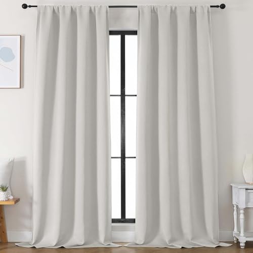 Simplebrand Ava Natural Blackout Curtains for Bedroom 96 Inches Long 2 Panels, Solid Thermal Insulated, Energy Saving Living Room Window Treatment Curtains Blackout Drapes, W50 x L96 Inch, Natural