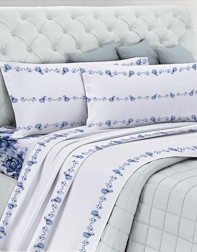 GEMITEX Cotton Bed Set, 100% Cotton, Breathable, Free of Harmful Substances, Certified Quality Standard 100 by OEKO-TEX Confidence in Textile, Double Size, G20/Blue, Designed in Italy
