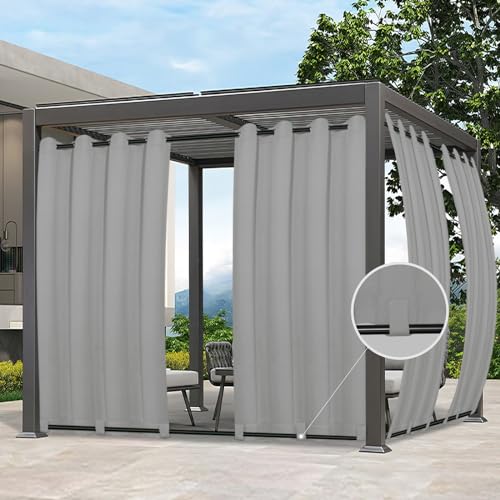 Easy-Going Outdoor Curtains Waterproof Windproof Weatherproof Curtain for Patio, Cabana, Porch, Pergola and Gazebo, Grommet Top and Tab Bottom Drape, 1 Panel, 54x96 inch, Light Grey