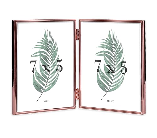 Inov8 Framing Tarnish Resistant Silver Plated Picture Frame - Rose Gold Thin Edge Double Frame Design for Two Photos 7x5 Inch (18x12cm)