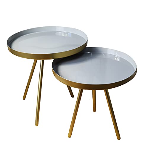 A ASPECT Ava Round Metal Nest Of 2 Table (Grey/Gold)