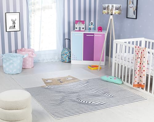 Livabliss Catnap Cat Kids Washable Design – Bedroom 160x213 cm, Children Animal Theme for Girls Boys, Playroom Nursery Use, Machine Washable, Cream