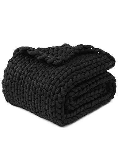 YNM Chunky Throw Blanket, Medium-Weight, Hand Knitted, Skin Friendly, Ventilated and Breathable, Machine Washable, Home Décor Piece for Couch, Sofa and Bed (Black, 60x80 Inch)