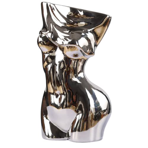 Mila Moya Ceramic Nude Female Flower Vase - 7.5in x 4in - Silver - Modern Lady Naked Woman Body Shape Vase for Home Decor, Room Decorations