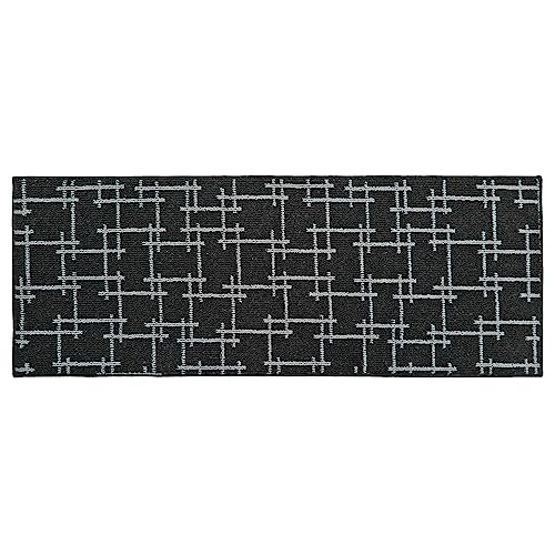 JVL Vector Machine Washable Latex Backed Runner Doormat, 57x150cm, Black