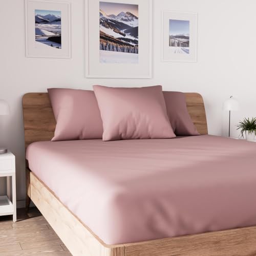 Soleil d'ocre, Jersey Fitted Sheet, Cotton, Pink, 160x200cm