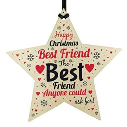RED OCEAN For Best Friend Wooden Star Christmas Tree Bauble Keepsake Gift For Friend