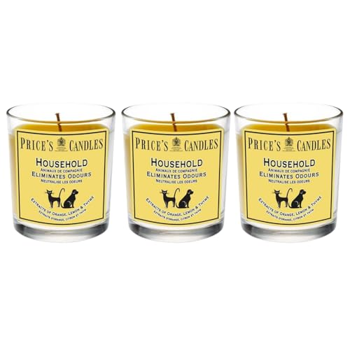 Price's Candles Set of 3 Household Pet Jar Candles Odour Eliminating Fresh Air Candle Bundle Long Burning Glass Jar Candles Up to 135 Hours Total Burn Time
