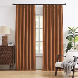 DUALIFE Pinch Pleatd Blackout Curtains 96 Inches Long, Boho Linen Rustic Copper Color Retro Room Darkening Privacy Curtains Drapes with Hooks for Living Room Bedroom 2 Panels Terra Cotta Rust