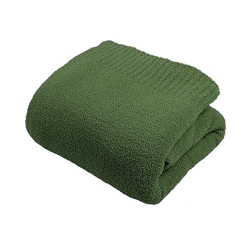 JOOJA Knit Cozy Bed Blanket Plush Fuzzy Soft Blanket Queen Size Luxury Bed Blanket 90x90 Inches Dark Green