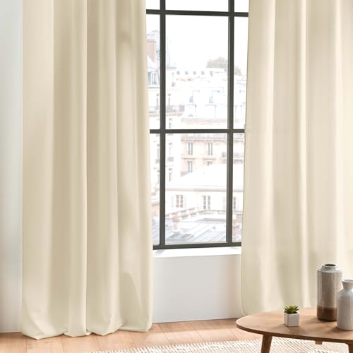 DOUCEUR D'INTERIEUR 140 x 280 cm Metal Plain Polyester Essentiel Curtain Rings, Naturel/Beige