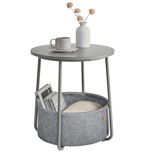 VASAGLE Side Table, Round End Table with Fabric Basket, Spacious, for Living Room Bedroom, Bedside Table, Modern Style, Dove Grey and Slate Grey LET223G36