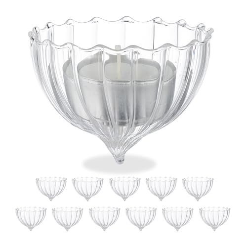 Relaxdays Floating Tea Light Holder, Set of 12, Glass, Water Decoration, Wedding, Pool & Pond, Candle, Transparent