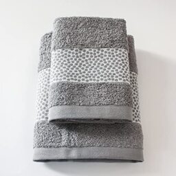 Jenny Sesal Miriam Set 1+1 Jacquard Towels with Frill, Set of Two Bath Towels Face and Guest Size: Face: 50 x 100 cm, Guest 38 x 58 cm, Soft to the Touch (Dark Grey)