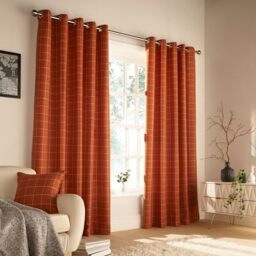 Furn Ellis Ringtop Eyelet Curtains (Pair), 117cm x 137cm, Burnt Orange