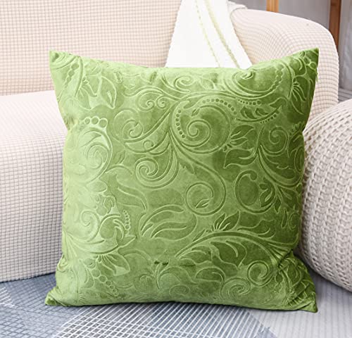 "TangDepot Embossed Velvet Throw Pillow Cover-(20"" x 20"", C18 Apple Green) - Color-matched invisible zipper. Easy Clean. Swap covers refresh without new pillows. for sofa, bed, office, indoor/outdoor."