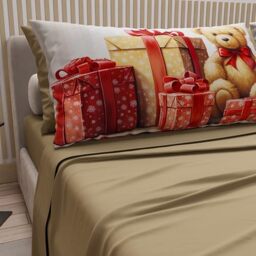 PETTI Italian Artisans - Cotton Sheets with Christmas Digital Print Pillowcases, Christmas Single Sheets, Christmas Single Bed Set, Teddy Bear 02 Dove Grey, 100% Made in Italy