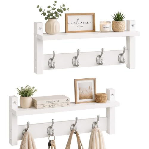 Relaxdays wall-mounted coat rack, set of 2, each with 4 double hooks, white