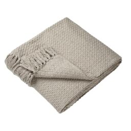 Drift Home - Natural Throw with Tassel (180 x 130cm) - Sustainable Recycled Cotton - Woven Blanket in Natural - Basket Weaved - Textured Sofa Throw Blanket - Large
