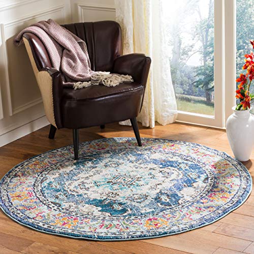 Safavieh Boho Rug for Living Room, Dining Room, Bedroom - Monaco Collection, Short Pile, in Violet and Light Blue, 122 X 122 cm