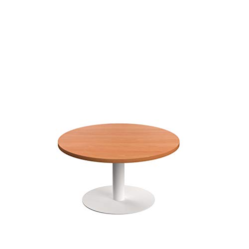 Office Hippo Circular Coffee Table, Sturdy & Stylish Small Table Desk, Laptop Table For Cafe, Coffee Shop or Bar, Versatile Office Table Ideal For Breakroom, 5 Year Guarantee - Beech / White