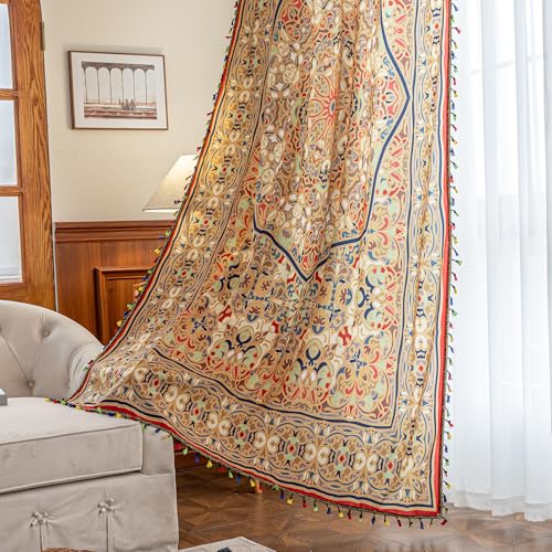 Erbnaryx Popular Handicrafts Printed Curtains for Living Room 96 Inches Long Indian Hippie Bohemian Curtains Rod Pocket Light Filtering 2 Panels, Orange