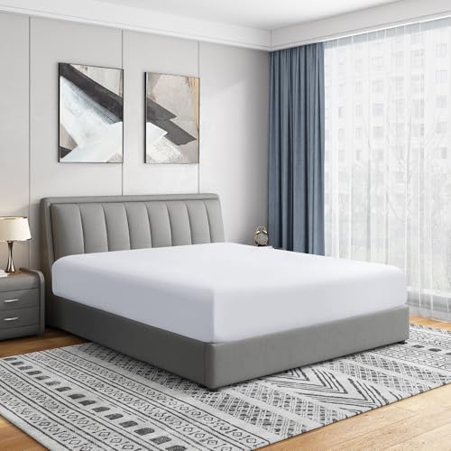 "Cathay Home King Fitted Sheet - Double Brushed Ultra Soft – Wrinkle & Fade Resistant - 14"" Standard Pocket Fitted Sheet Only - Custom Fit for 12""-16"" Deep Mattress (King, White)"