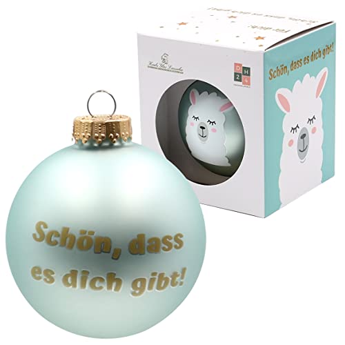 "Dekohelden24 DH-KGL1112 Christmas Tree Bauble with Llama for Christmas with German Text ""Schön, dass es Dich gibt"", Size Approx. 8 cm"