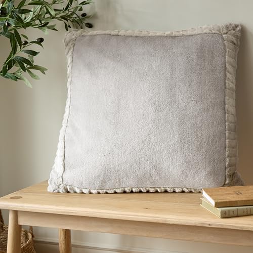 Catherine Lansfield Velvet And Faux Fur Filled Cushion 55x55cm Natural