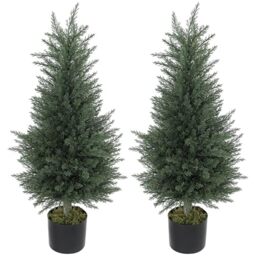 HOMCOM Artificial Cypress Tree Plastic Pots UV-Resistant 2 Pack 90 cm