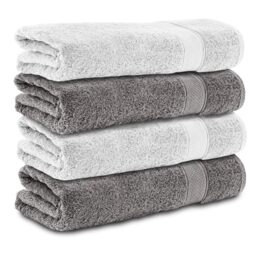 Komfortec Set of 4 Bath Towels 70 x 140 cm 100% Cotton 470 g/m² Terry Cloth Soft Anthracite Grey/White