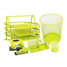 LEVIATAN 1410 Desk Set Desk Organiser Metal Pen Holder Multifunctional Stapler Hole Punch Office Organiser Lime