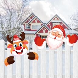 2Pcs Christmas Fence Peeker Decoration Santa Claus Elk Peeking Garden Yard Sign Decorations Cute Peeper Decorative Fence Home Decor Outdoor Lawn Pathway Parking Fence Art Sign Ornament for Holiday