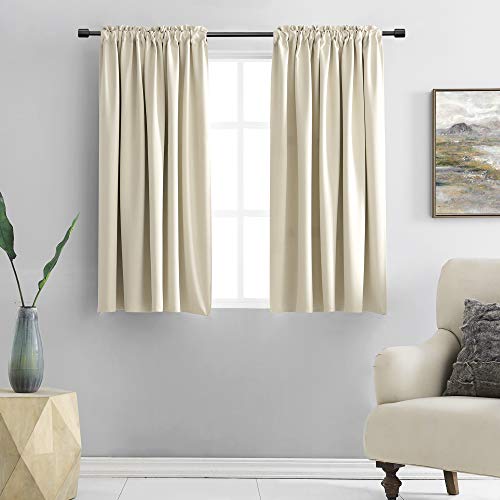 "DONREN Curtains for Bedroom, Small Window, Drawstring Room Darkening Curtain, Set of 2 Scarves, 52""W x 48""L, Cream Beige"