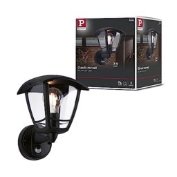 Paulmann 94647 Outdoor Light wall luminaire Classic Curved with Motion Detector IP44 Square max. 12 W Black Outdoor luminaires Plastic Garden Light E27