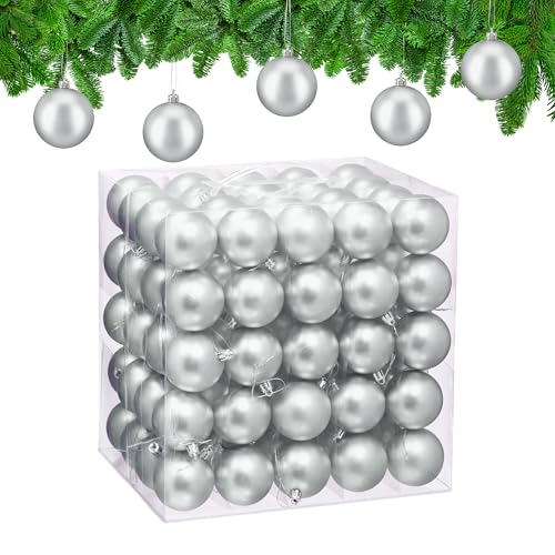 Relaxdays Christmas Baubles, Set of 100, Festive Tree Ornaments, D: 6 cm, Holiday Decorations, Plastic, Matte, Silver