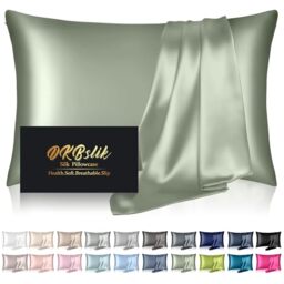 Silk Pillowcase for Hair and Skin, Mulberry Silk Pillow Cases Standard Size, Anti Acne Cooling Sleep Both Sides Natural Silk Satin Pillow Covers with Hidden Zipper, Gifts for Women Men, Sage Green
