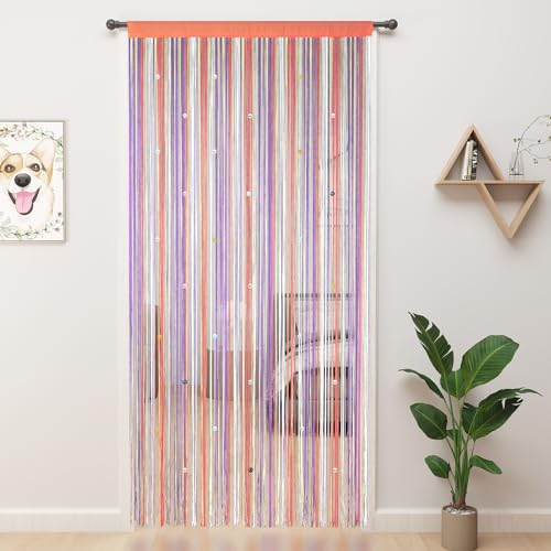 "YIIBAII Beaded Curtain Beaded Curtains for Doorways Crystals Suitable for Interior Hanging Decoration and Partitions Closet Curtains (Rainbow, 39""x110"")"