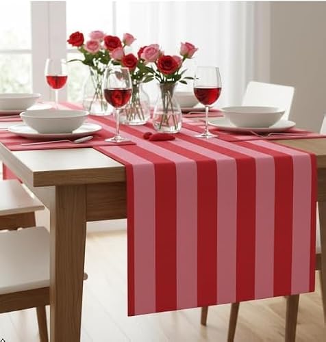 Folkulture Table Runner 90 Inches Long - Vertical Striped Home Decor - 100% Cotton Long Table Runner for Christmas Decor - Pink & Red - Wash Friendly